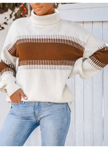 Women's color block striped turtleneck sweater