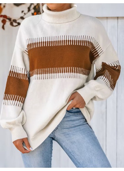 Women's color block striped turtleneck sweater