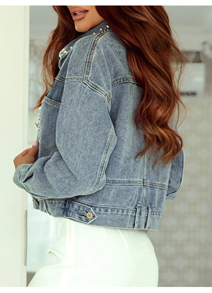 Women's denim beaded short jacket