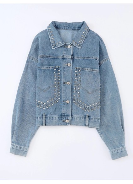 Women's denim beaded short jacket