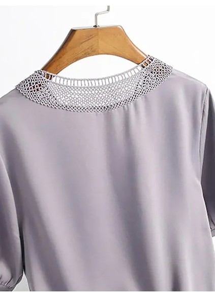 Women's elegant shirt with grey V-neck lace patchwork