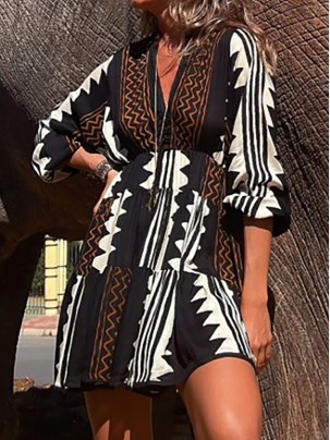 Women's Ethnic Printed Stretch Waist Dresses