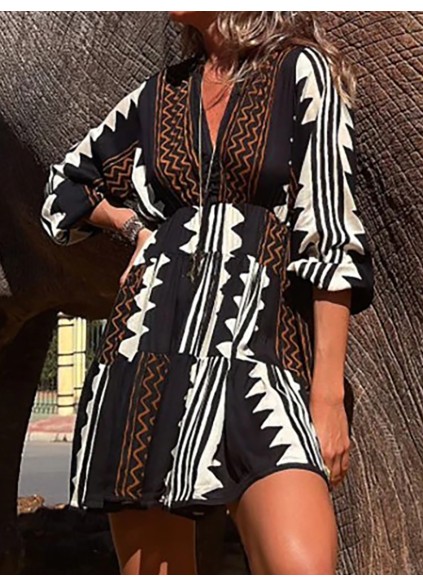 Women's Ethnic Printed Stretch Waist Dresses