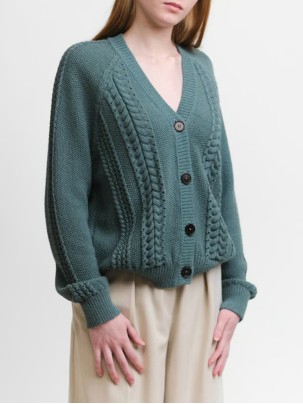 Women's green woven cardigan