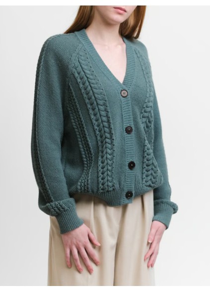 Women's green woven cardigan