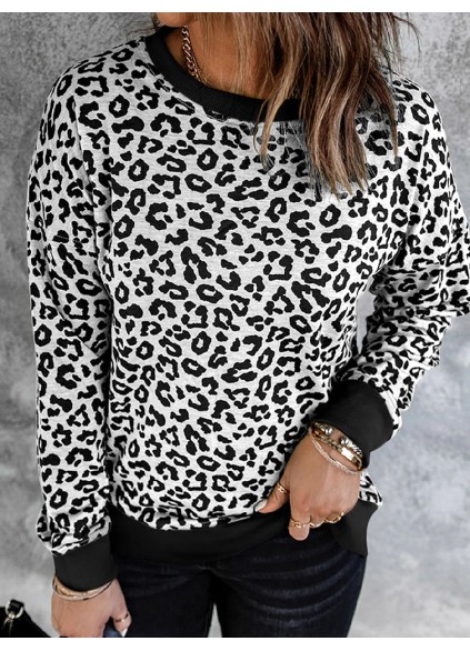 Women's leopard print crew neck sweatshirt