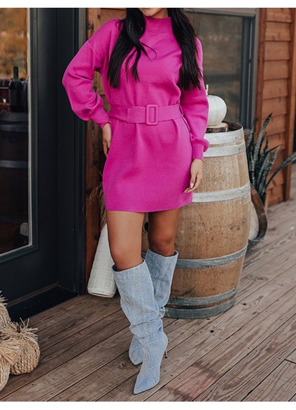 Women's Pink Turtleneck Sweater Dress