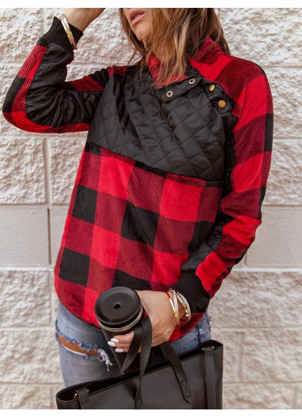 Women's plaid patchwork long sleeve sweatshirt