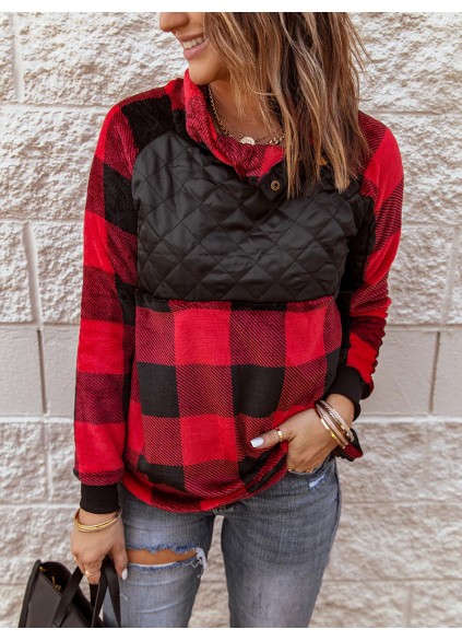 Women's plaid patchwork long sleeve sweatshirt