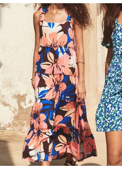 Women's printed holiday dress with shoulder floral print