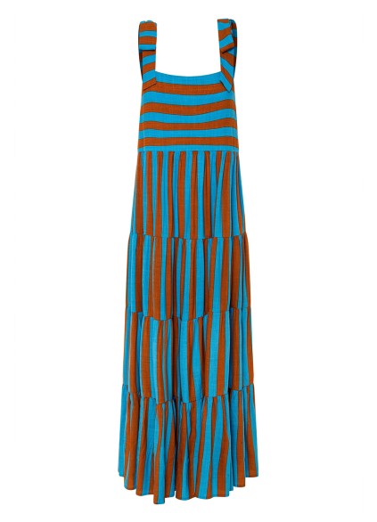 Women's printed holiday dress with straps and stripes