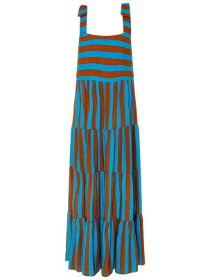 Women's printed holiday dress with straps and stripes