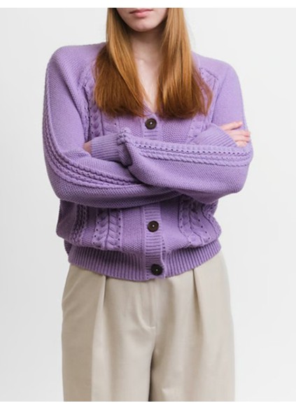 Women's purple braided cardigan