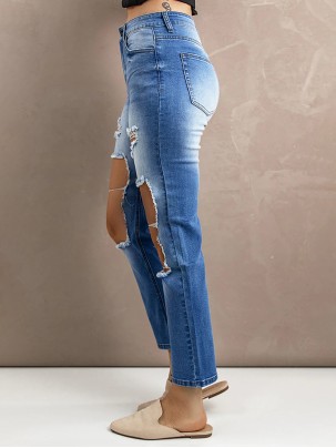 Women's ripped gradient jeans