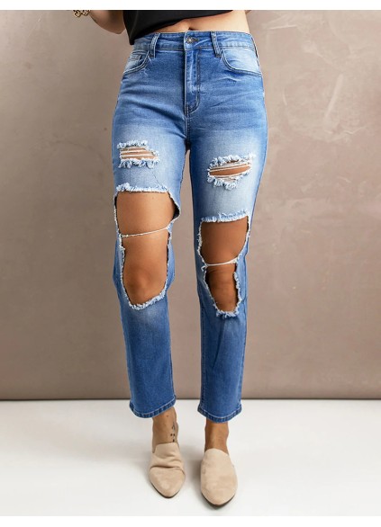 Women's ripped gradient jeans