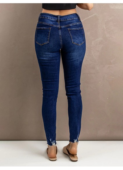 Women's ripped slim fit button jeans