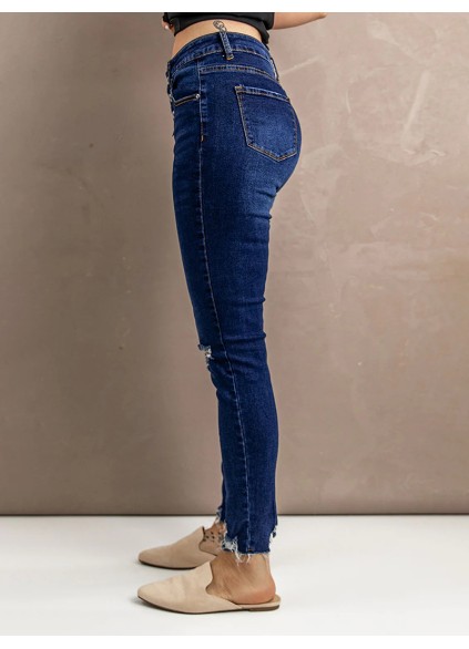 Women's ripped slim fit button jeans