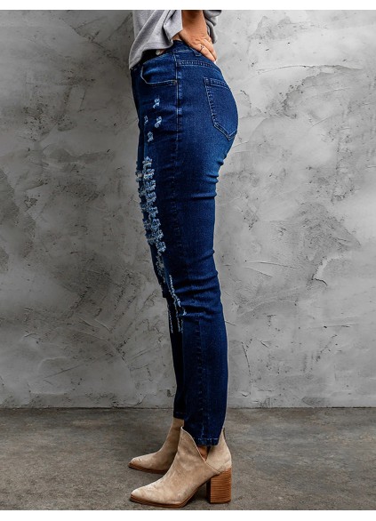 Women's ripped solid color pencil jeans