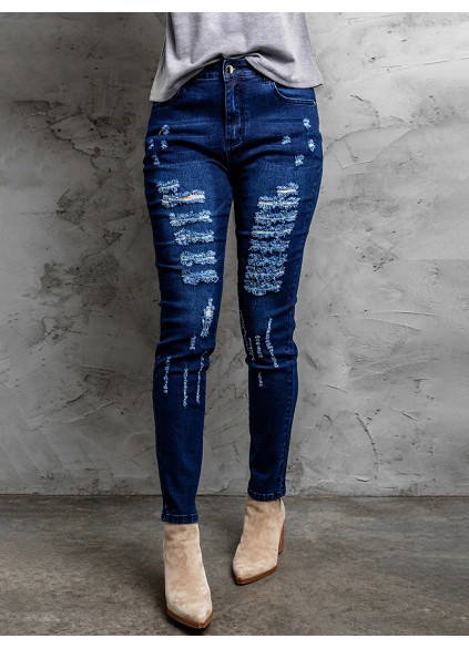 Women's ripped solid color pencil jeans