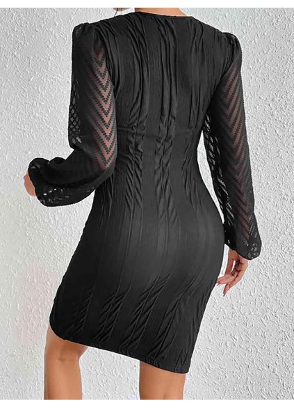 Women's round neck bubble sleeve dress