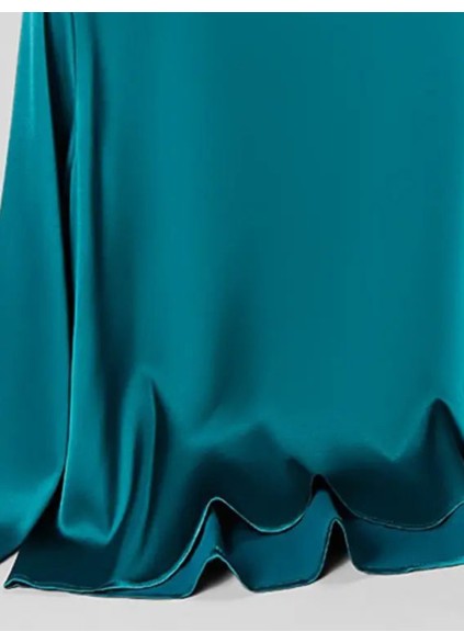 Women's round neck peacock green satin silky blouse