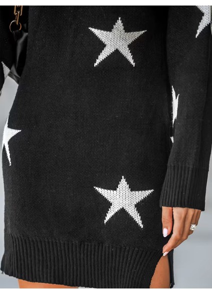 Women's Star Print Turtleneck Mini Sweater Dress