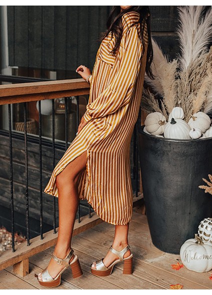 Women's Striped Pocket Shirt Dress