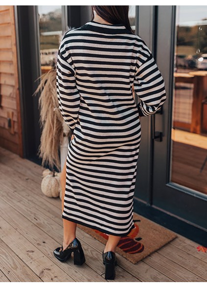 Women's Tweed Striped Knit Long Dress