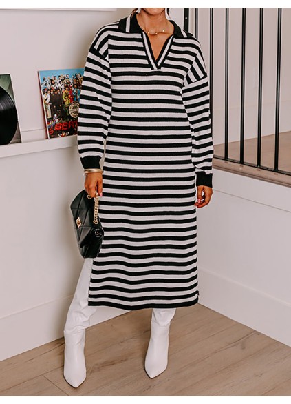 Women's Tweed Striped Knit Long Dress