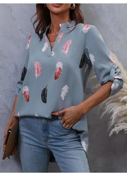 Women's V-neck elegant floral print blouse