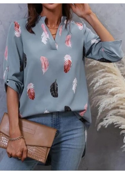 Women's V-neck elegant floral print blouse