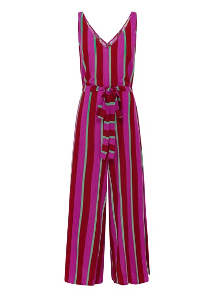 Women's V-neck striped printed holiday jumpsuit