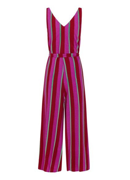 Women's V-neck striped printed holiday jumpsuit