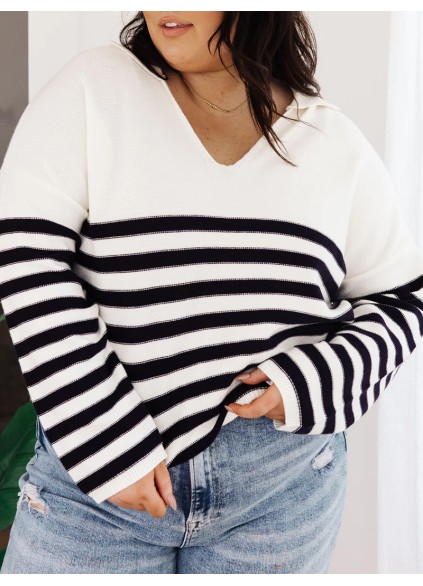 Women's V-neck striped sweater