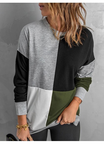 Women's versatile color block crew neck sweatshirt