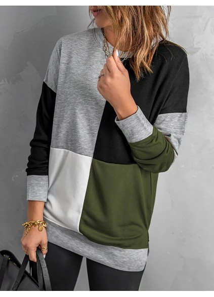 Women's versatile color block crew neck sweatshirt