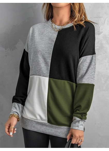 Women's versatile color block crew neck sweatshirt