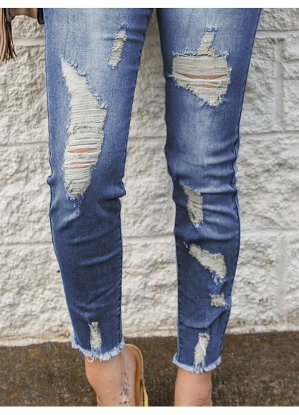 Women's vintage ripped drawstring jeans