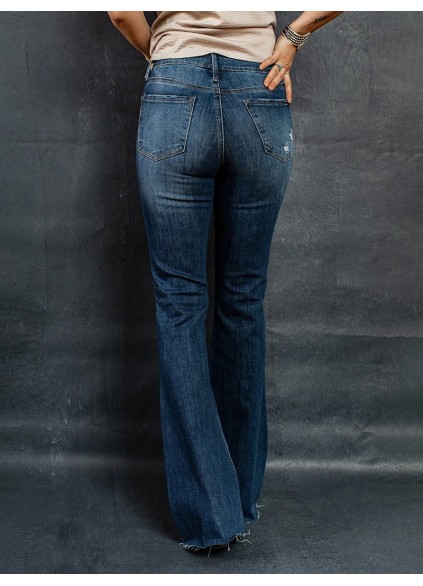 Women's vintage ripped solid color jeans