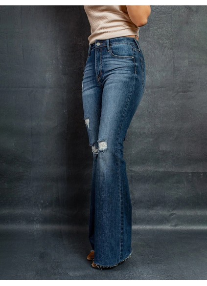 Women's vintage ripped solid color jeans