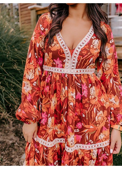 Women's Warm Floral Print Dresses