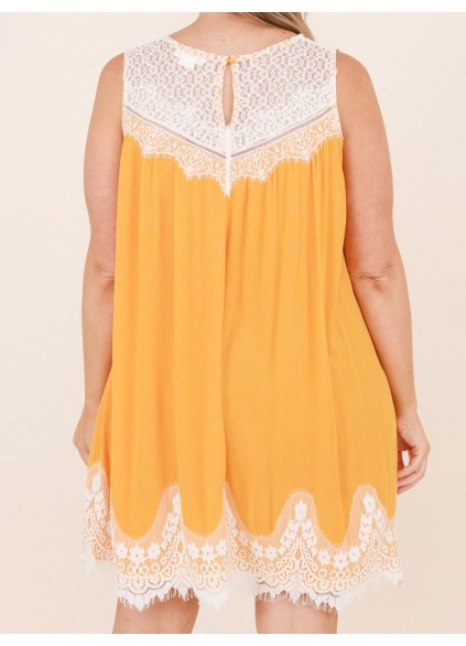 Yellow patchwork lace fabric dress