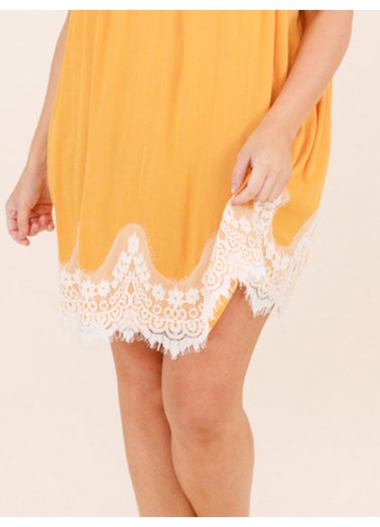 Yellow patchwork lace fabric dress